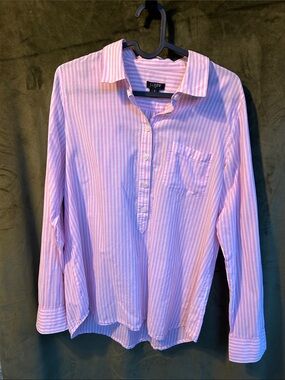 J. Crew Pink and White Striped  3/4 button down & 3/4 button back sleeve
